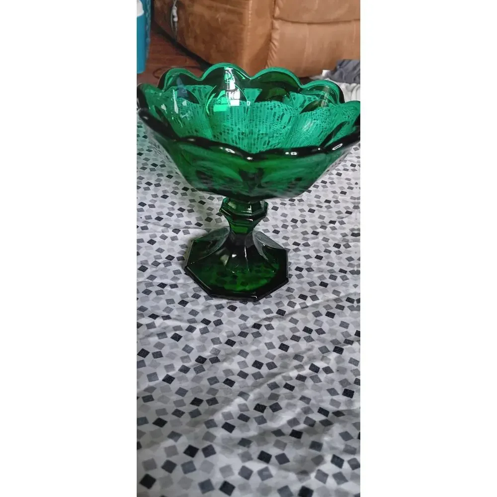 Vintage Emerald Green Glass Compote Bowl